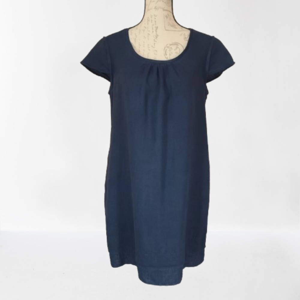 Malvin Germany Wmn's Sm Linen Shift Dress Cap Sleeve Navy Blue